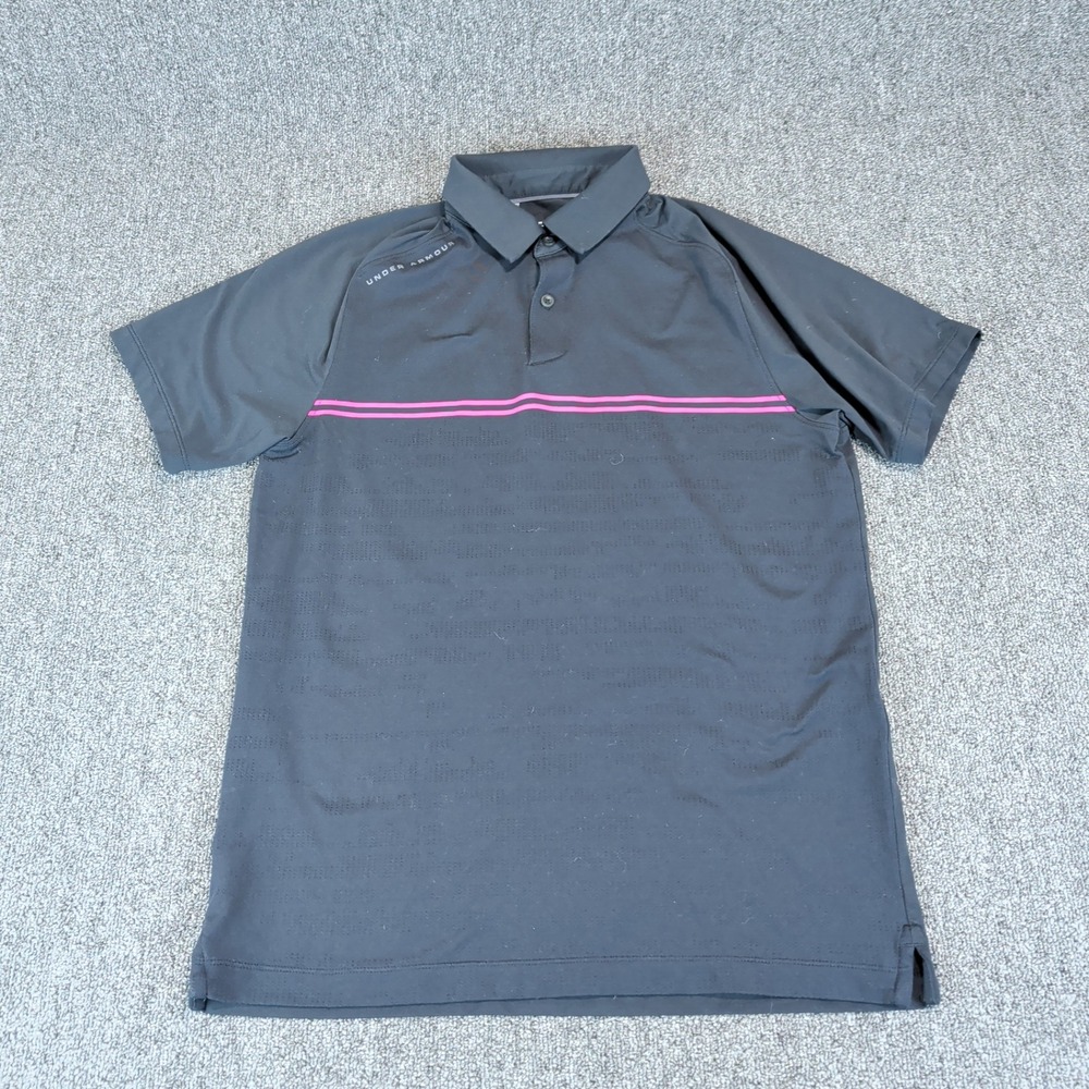 Under Armour Womens Polo Shirt Small Black Pink Stripe HeatGear Loose Fit Golf — photo 2